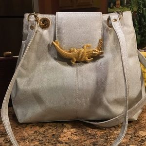 Vintage Silver & Gold Cross Body Alligator Purse